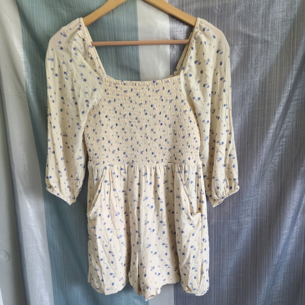 American Eagle Floral Romantic Cottagecore Prairie Smocked Square Neck Romper XS